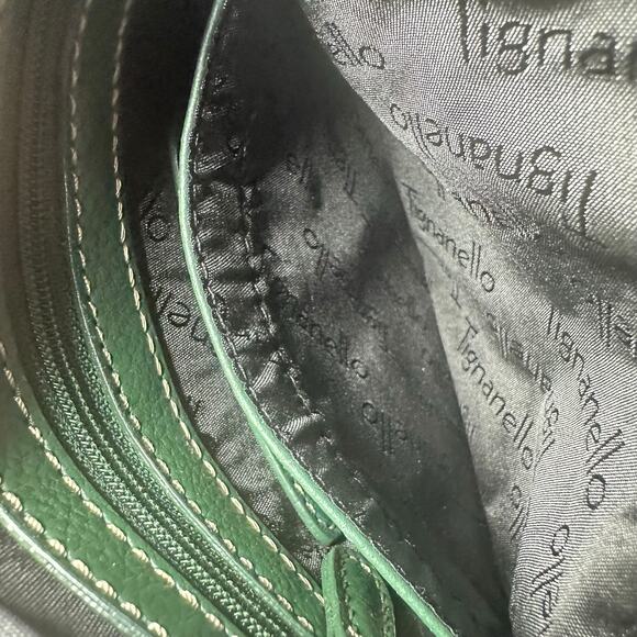 Tignanello Women's Leather Crossbody Bag Green Compact Shoulder Purse slim - Picture 6 of 10